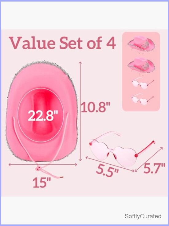 Cowgirl Hat with Tiara Crown and Heart Glasses 2 Pack